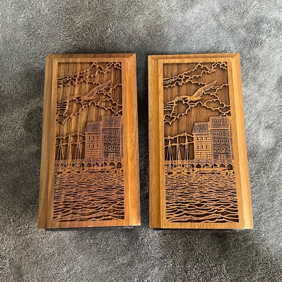 Vintage Wood Walnut Laser Cut Coastal Nautical Bookends - Picture 1 of 9